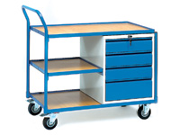 Workshop trolley 250kg with 3 shelves & 4 drawers Workshop trolley 250kg with 3 shelves & 4 drawers