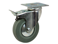 Grey rubber tyred castor 50dia, braked