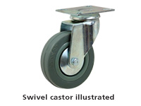 Grey rubber tyred castor 75dia, fixed