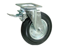 Black rubber tyred castor 125dia, braked