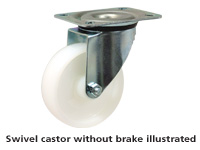 White polypropylene castor 125dia, braked