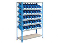 Kanban small parts shelving, 70 bins, 5 shelves