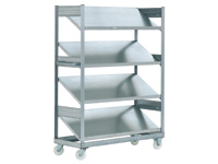 Bin trolley with inclined shelves Bin trolley with inclined shelves